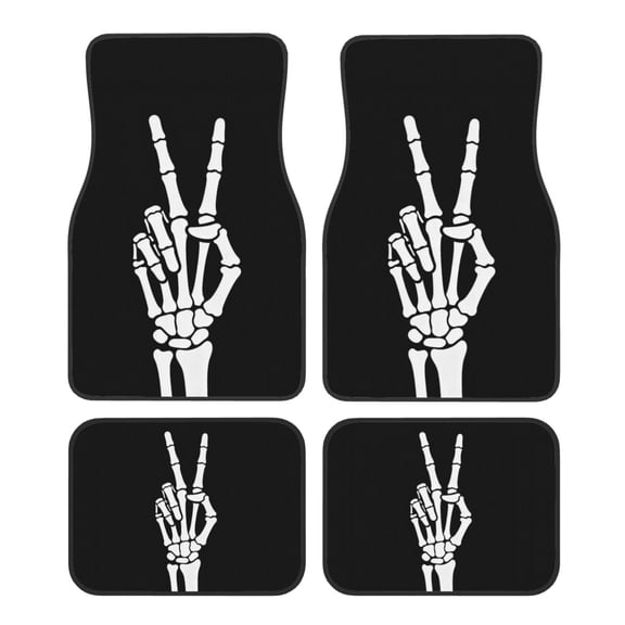 KAKALAD Skeleton Hand Making Peace Car Floor Mats 4PC Set Carpet Protection, Universal Fit for Car SUV VA & Truck, Vehicle Front & Rear