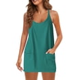 thumbnail image 2 of Athletic Dress Womens Sresses Summer Sleeveless Spaghetti Straps Simple Solid Color dress with shorts underneath womens athletic dress Summer Dresses 01-Dark Green 3XL, 2 of 5