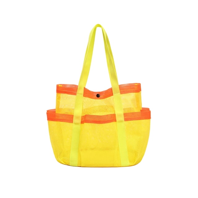 Mesh Beach Bag, Large Sand-Proof Tote Handbag for Swim Gear and Pool Toys, Multi-Pocket Shell Collector and Storage Organizer for Beach Essentials