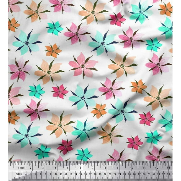 Soimoi Green Cotton Duck Fabric Wildflower Floral Print Sewing Fabric Yard 42 Inch Wide