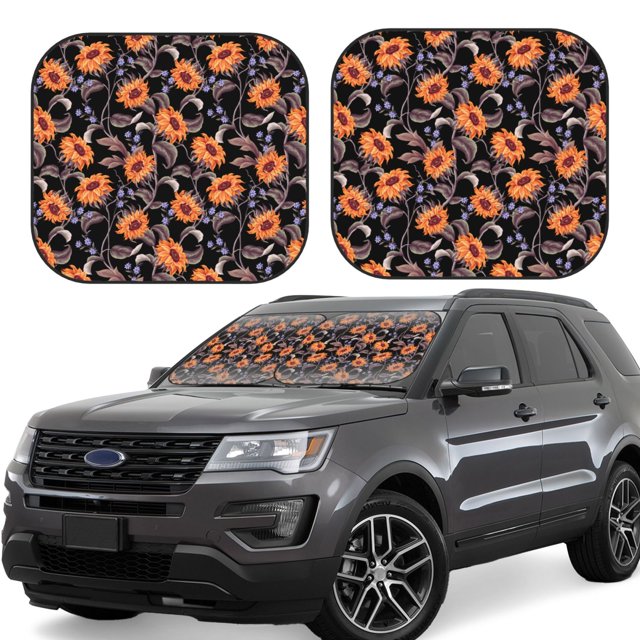 Vsdgher Sunflowers Print Car Windshield Sun Shade, Reflective Sunshade Window Sunshade Sun Visor Protector Fit for Cars,Trucks,SUVs-Small