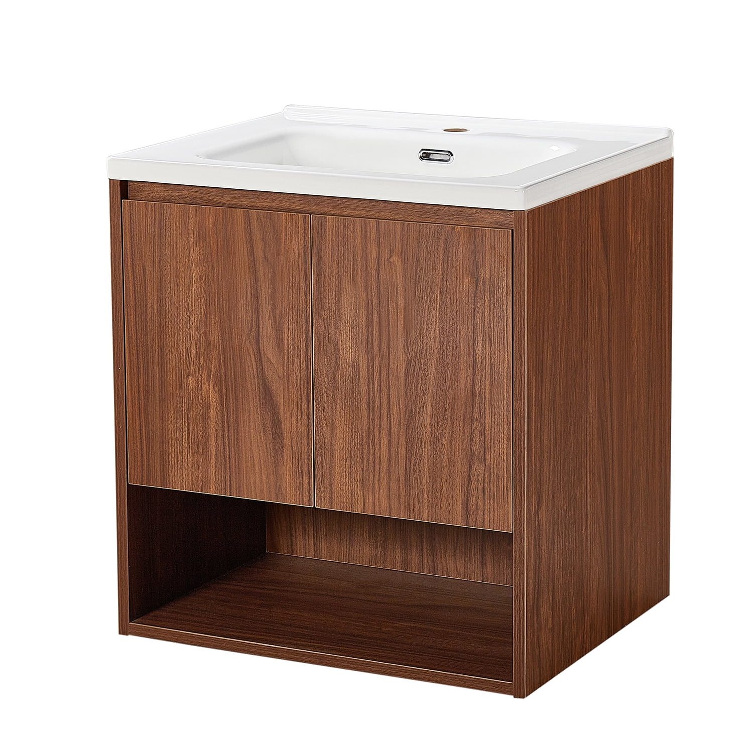 Wall Mount Vanity Cabinet Open Storage Brown Walnut L 24 in x H 24.8 in x D 19.7 in