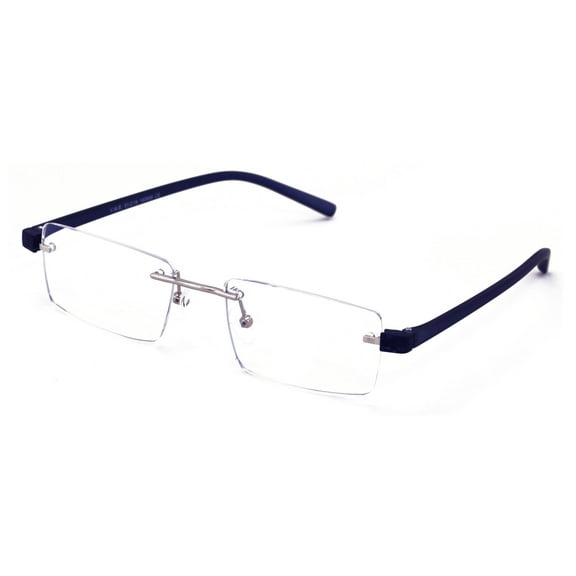 Lightweight Rimless Reading Glasses Metal with Flexible Temple - Rectangular Anti Blue Blocker Reader Clear Lens 0.00