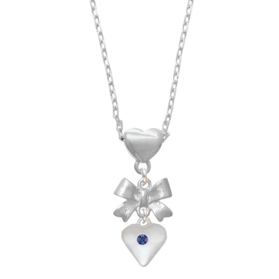 Delight Jewelry Silvertone Large September - Blue Crystal Heart Silver tone Bow Heart Necklace
