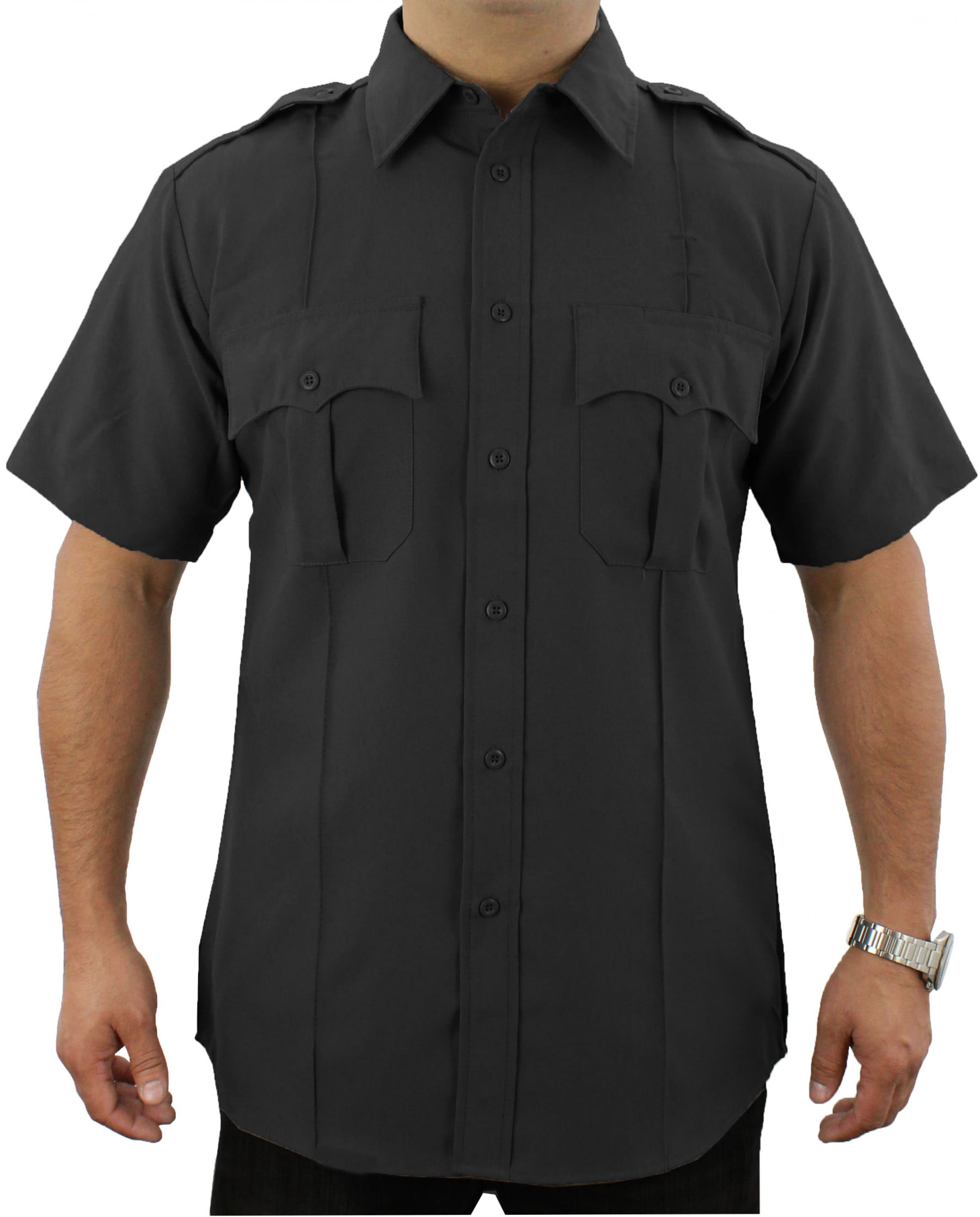 Large, Black First Class 100% Polyester Short-Sleeve Mens Uniform Shirt Black