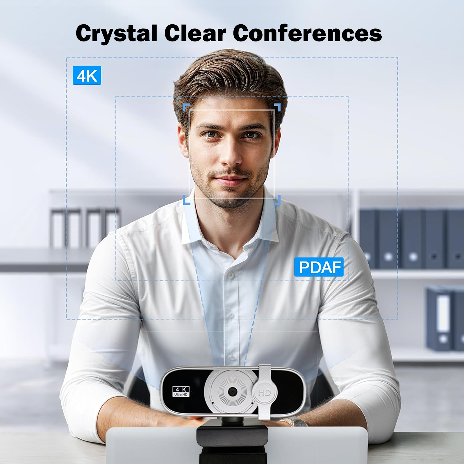 RONY 4K Webcam with Auto Focus & Noise-Canceling Mic Plug & Play PC Camera Compatible with Windows 10/8/7, Vista/7/8/10, Silver