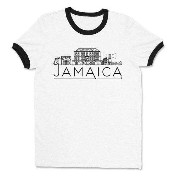 Skyline Jamaica Ringer Tee Shirt Unisex Large White/Black
