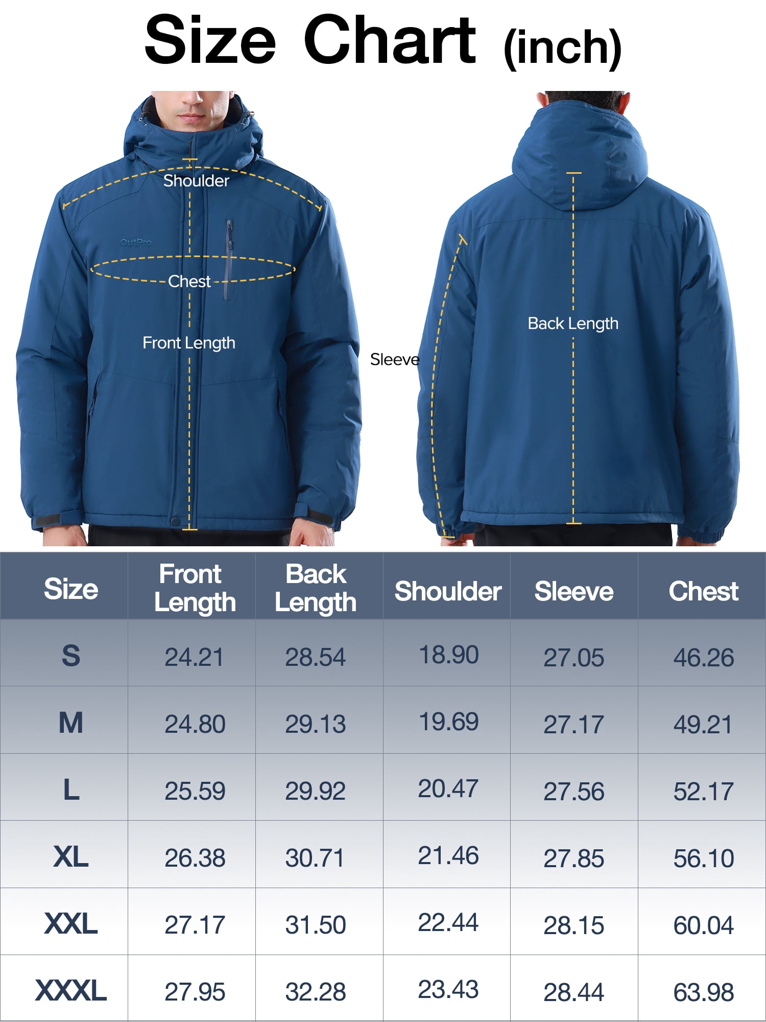 OutPro Mens Ski Jacket Hood Male Windproof Winter Coat Outerwear Waterproof Hiking Trekking Skiing Jackets Blue M