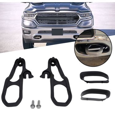 TA Front Tow Hooks With Bezels For Ram 1500 2013-2018 - Black Powder-Coated Steel - OE 68196982AA