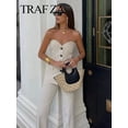 thumbnail image 2 of TRAFZA, traje de pantalón liso elegante para mujer, camisetas sin tirantes sexis con botón frontal + pantalón con abertura lateral, conjuntos de ropa de calle de moda femenina, 2 of 5