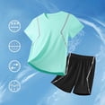 thumbnail image 2 of HCNTES Boys 2Pcs Soccer Set Sport Team Uniform Shirt and Shorts Little Kids Big Kids Basketball Team Sportswear Kid Boys Summer Outfit Set 6T 7T 8T 9T 10T(F02-Green,5-6 Years), 2 of 4