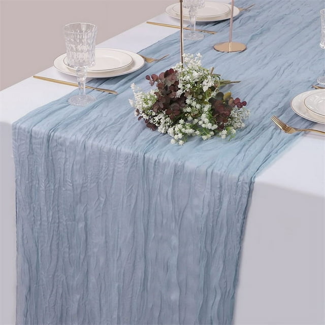 Nvzi Mantel de gasa plisada con bandera para mesa de queso, decoración para fiestas de bodas, mantel de noche (azul claro, 400 x 90 cm)
