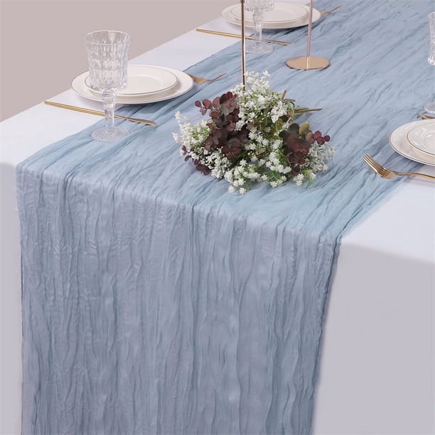 Nvzi cheese table flag pleated gauze table cloth wedding party decoration evening tablecloth decoration (light blue, 400*90cm)