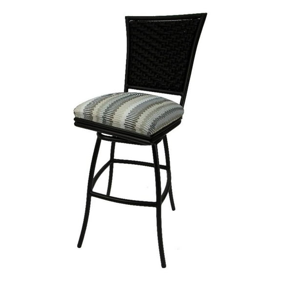 In/Outdoor 30" Bar Stool Erin without Arms - Linen Sun Stripe Fabric-Black Frame