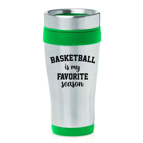 16oz Insulated Stainless Steel Travel Mug Coffee Mug Tumbler Basketball Is My Favorite Season, Basketball Gift, Basketball Mom (Green)