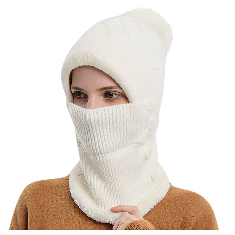 EHTMSAK Warm Beanie Hat Winter Beanie Hat Cable Knit Faux Fur Pompom Chunky  Pompom Winter Warm Skull Hat Ski Cap Gray Free Size 