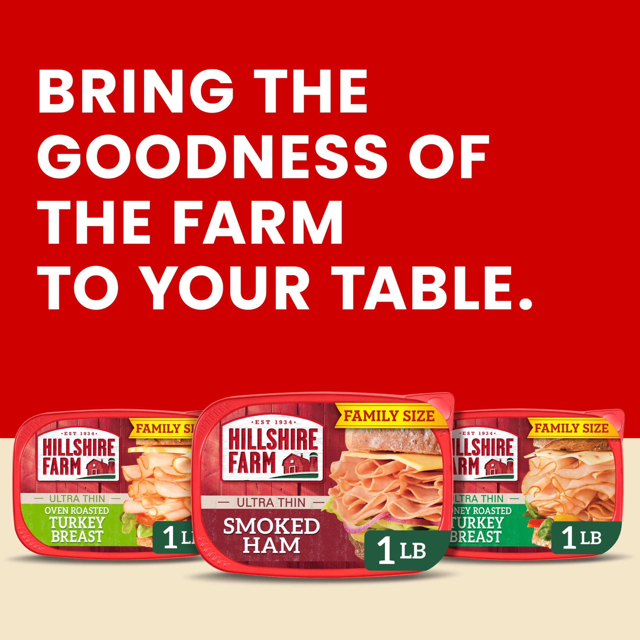 Hillshire Farm Ultra Thin Sliced Refrigerated Lunch & Deli Meats, 16 oz, Smoked Ham Family Size Plastic Resealable Tub