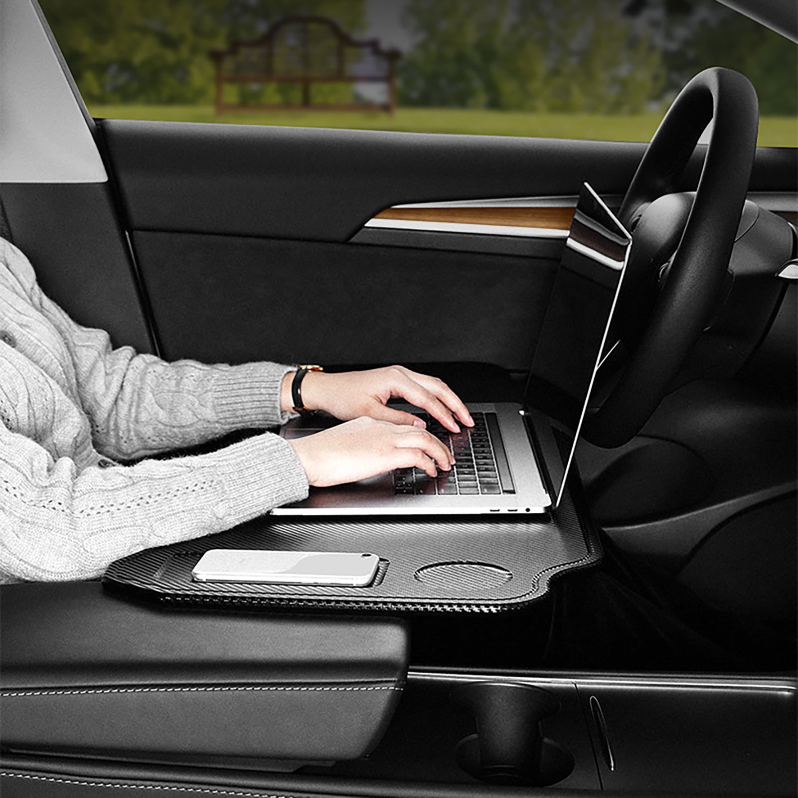 Hevirgo Car Table Foldable Non-slip Easy to Clean Strong Load-bearing Stable Performance Working Table Matte Surface Steering Wheel Seat Laptop Desk for M3/Y