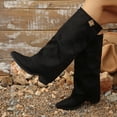 thumbnail image 5 of WAVSUF Women's Suede Mid Calf Boots Pointed Toe Plus Size Wide Width Fall Daily Casual Boots Black Size 5.5, 5 of 9