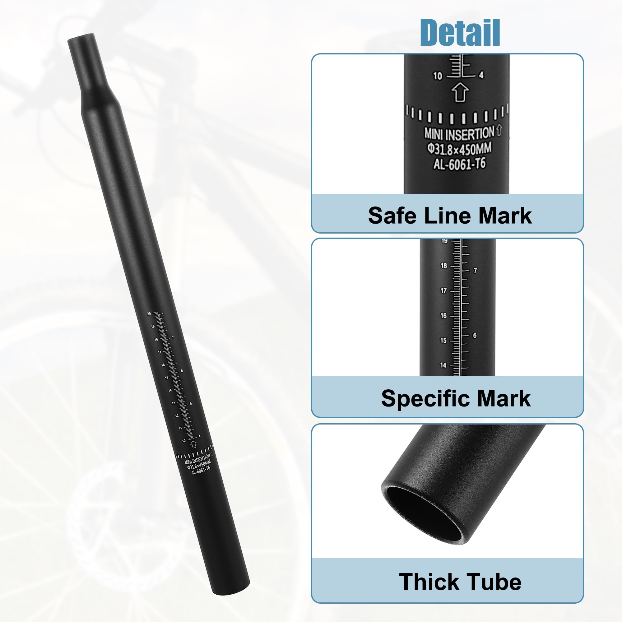 Unique Bargains Bicycle Seat Post Aluminum Alloy Seat Tube with Scale Mark Black 17.72"x1.25"