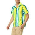 thumbnail image 4 of Unique Bargains Men's Summer Striped Shirt Short Sleeve Button Down Beach Shirts L Yellow Green Blue, 4 of 6