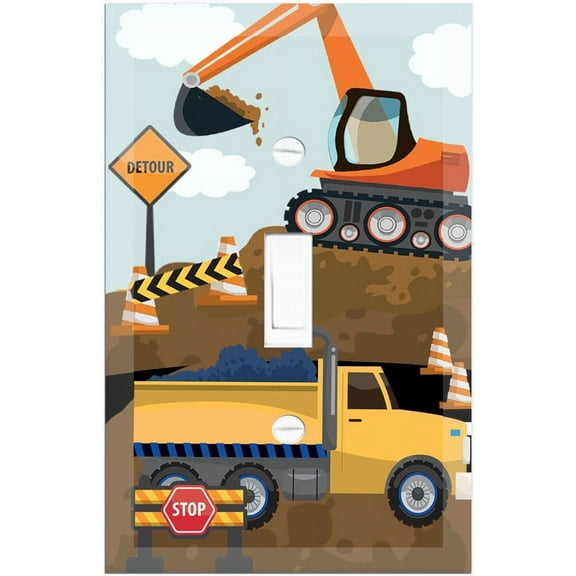 Kids Construction Trucks Single Toggle Durable Hard Plastic Light Switch Cover Plate