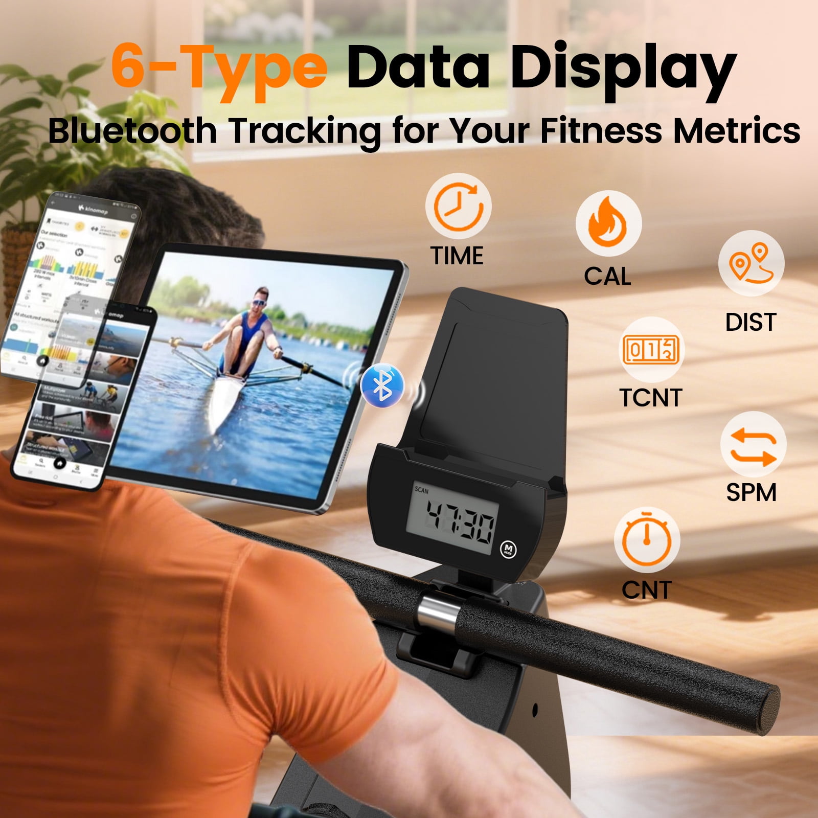 YOSUDA Magnetic Rowing Machine 350lbs Weight Capacity, Foldable Rower for Home Use with 16-Level Max 115lbs Adjustable Resistance and Bluetooth, Tablet Holder