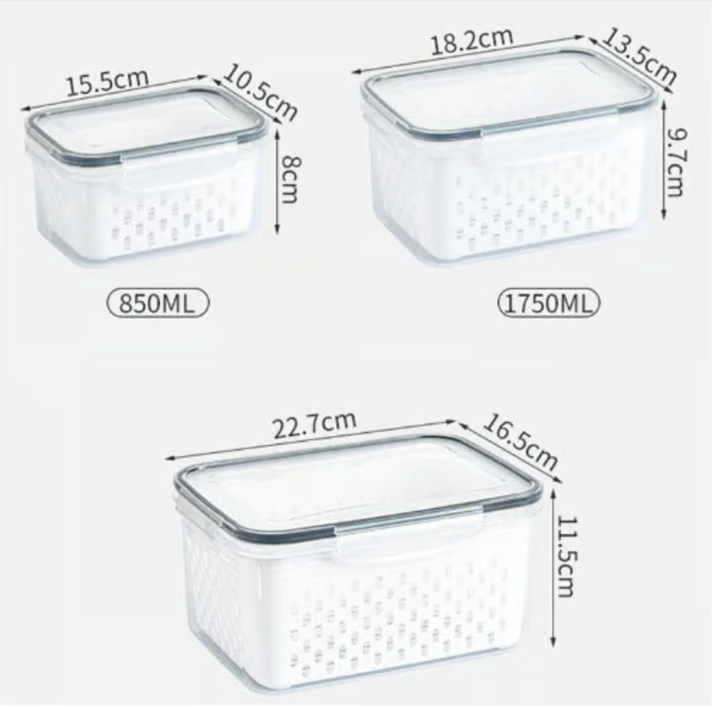 4-in-1 Fruit Storage Containers for Fridge – Food Storage Container Set with Lid, Strainer and Drain Basket, Multipurpose Produce Keeper