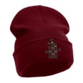 thumbnail image 4 of Bamboo Stalks Embroidered 12 Inch Long Knitted Beanie - Maroon OSFM, 4 of 5