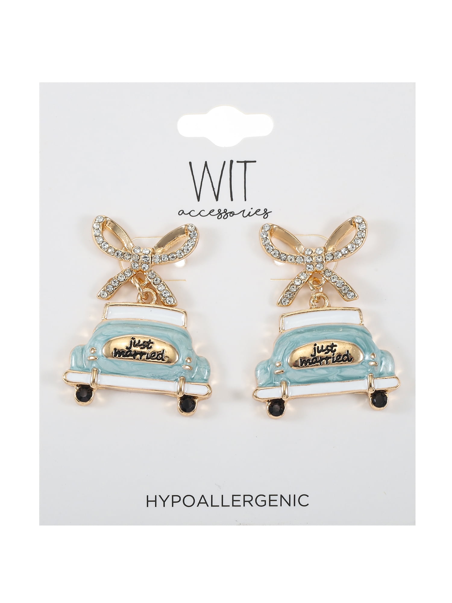 WIT Accessories Women's "Just Married" Car Earrings, Goldtone, 1 Pack