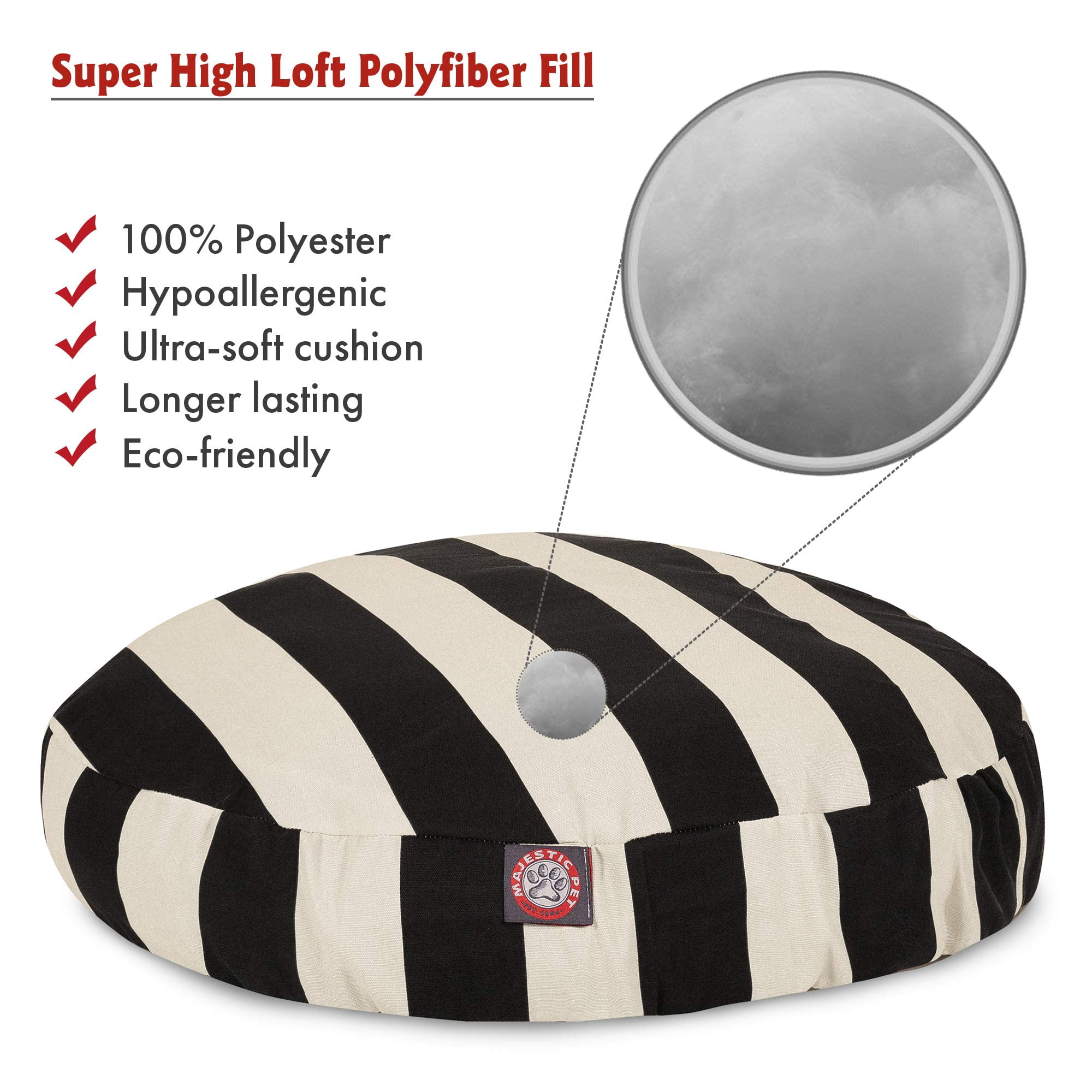Medium Round Pet Dog Bed with Removable Washable Cover, Durable Indoor Outdoor Cushion for Dogs, Black Vertical Stripe Design
