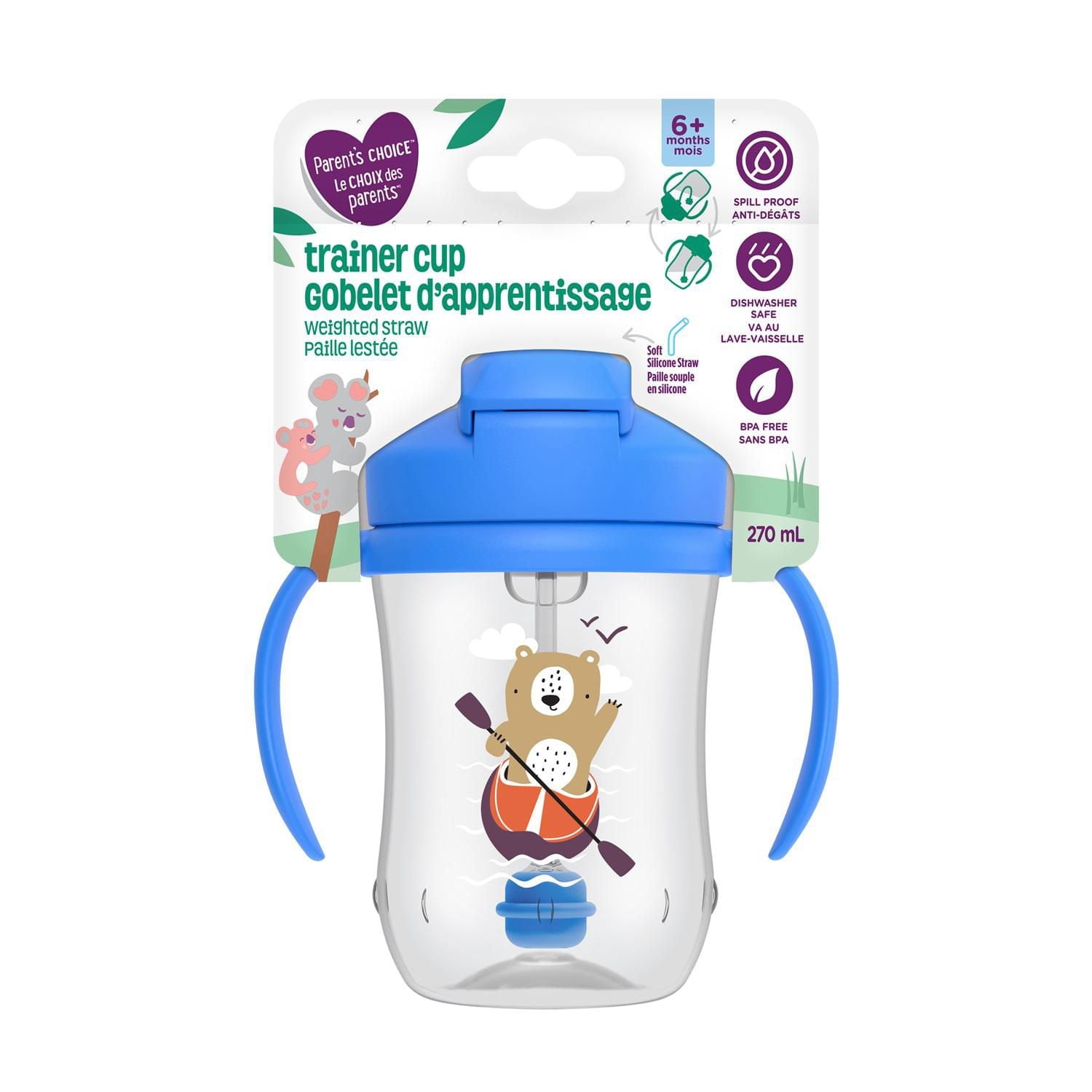 Parent's Choice Trainer Cup with Weighted Straw 270 mL 6-months Blue