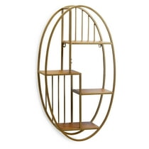 Wood and Antique Brass Oval Wall Shelf by Drew Barrymore Flower Home