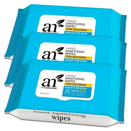 Artnaturals Hand Sanitizing Wipes Travel Size Alcohol-Based Unscented (3 Pack x 50 PCS)