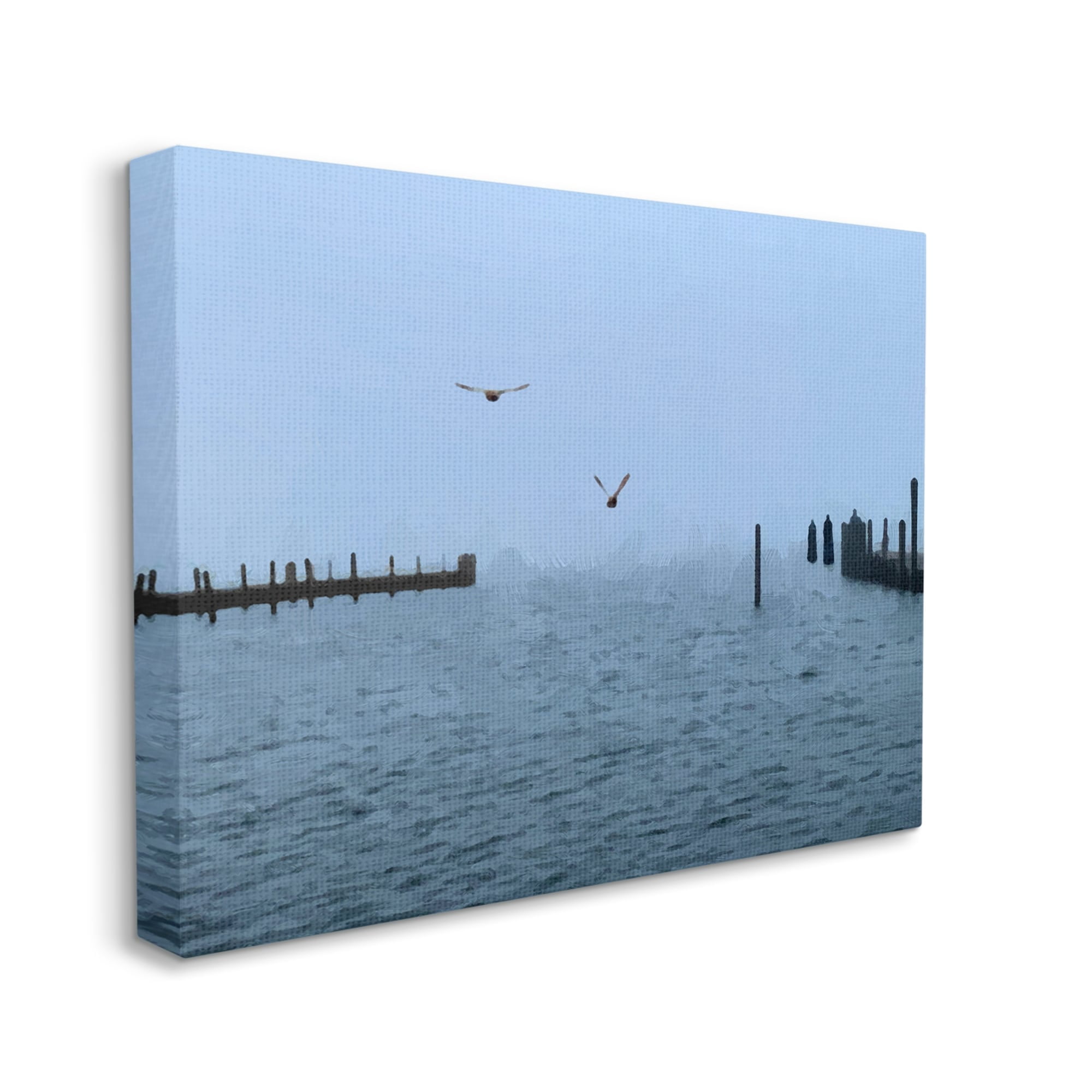 Stupell Industries Seagulls Over Ocean Dock Waters Coastal Photography Gallery Wrapped Canvas Print Wall Art