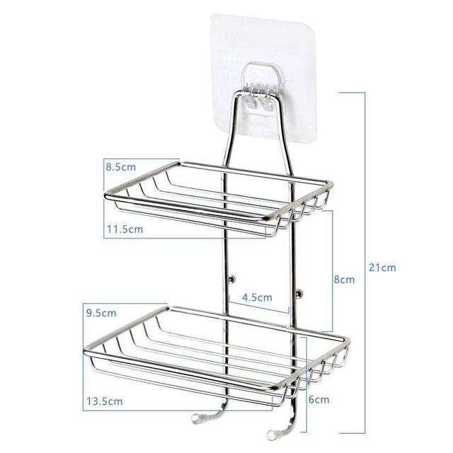Jabonera Jabonera de acero inoxidable, montada en la pared sin perforaciones, jabonera con drenaje (jabonera de doble capa con calcomanía)