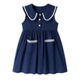 thumbnail image 3 of 2-Pack Toddler Girls School Dresses, Sleeveless Peter Pan Collar Uniform Dresses for Back to School, White & Navy, 2T–7T, 3 of 6
