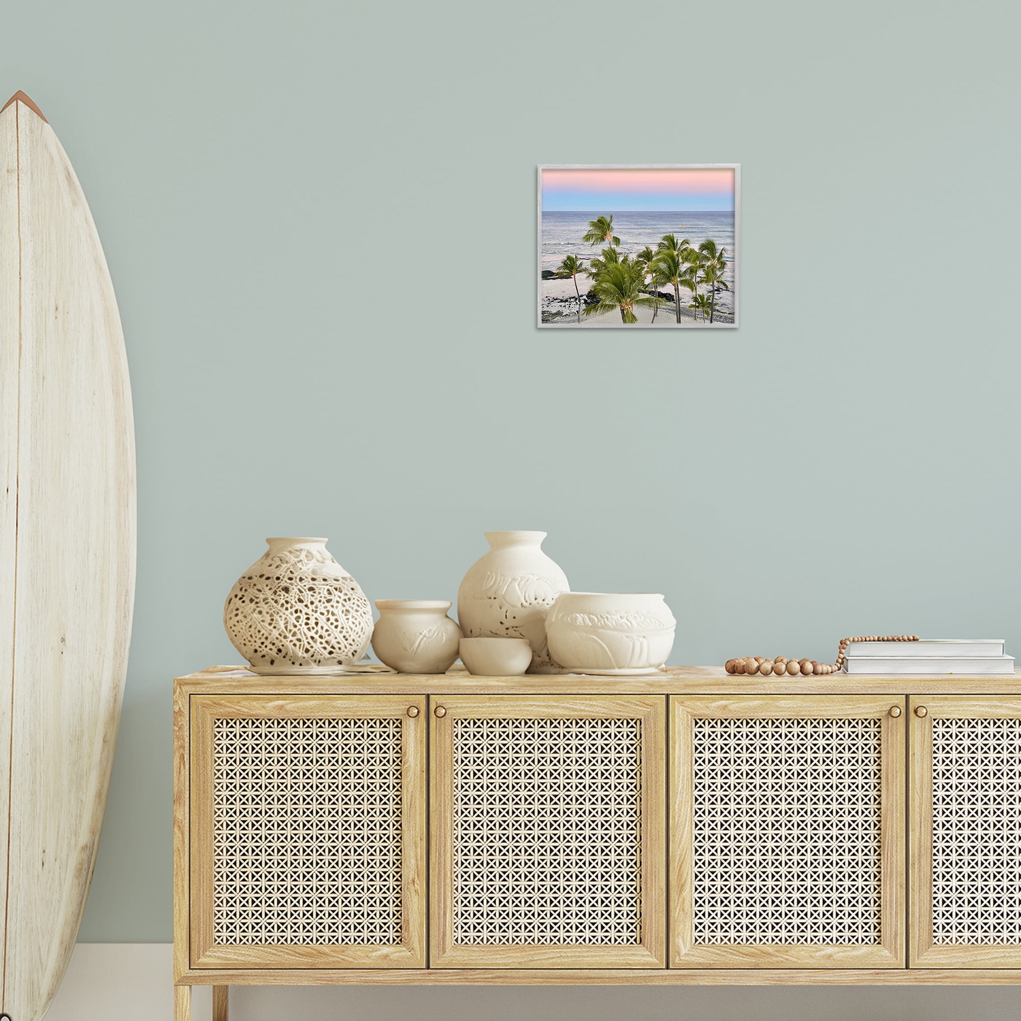 Stupell Industries Afternoon Palms Horizon Landscape Photography Gray Framed Art Print Wall Art, 14 x 11