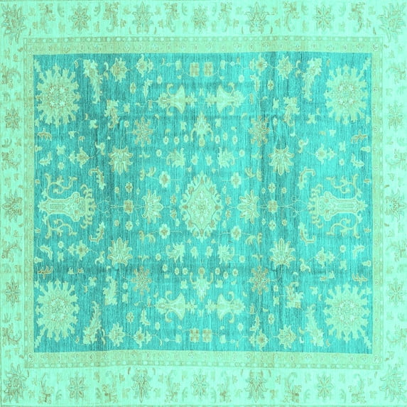 Ahgly Company Indoor Square Oriental Turquoise Blue Modern Area Rugs, 3' Square