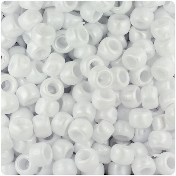 BeadTin White Pearl 9mm Barrel Pony Beads (500pc)