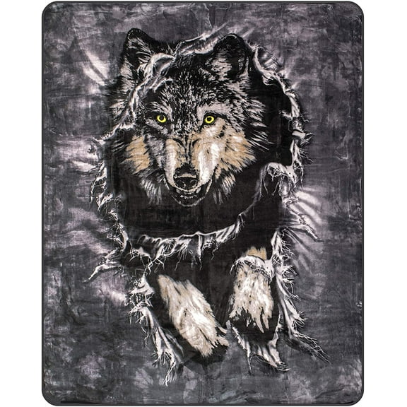 Penfound Wolf Signature Collection Queen Size Reversible Plush Blanket 79" x 95"