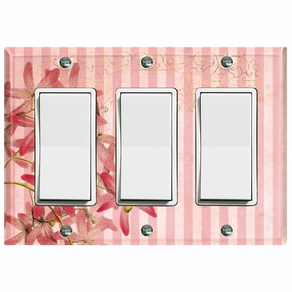 Metal Light Switch Plate Outlet Cover Tropical Pink Floral Striped Damask FLW065
