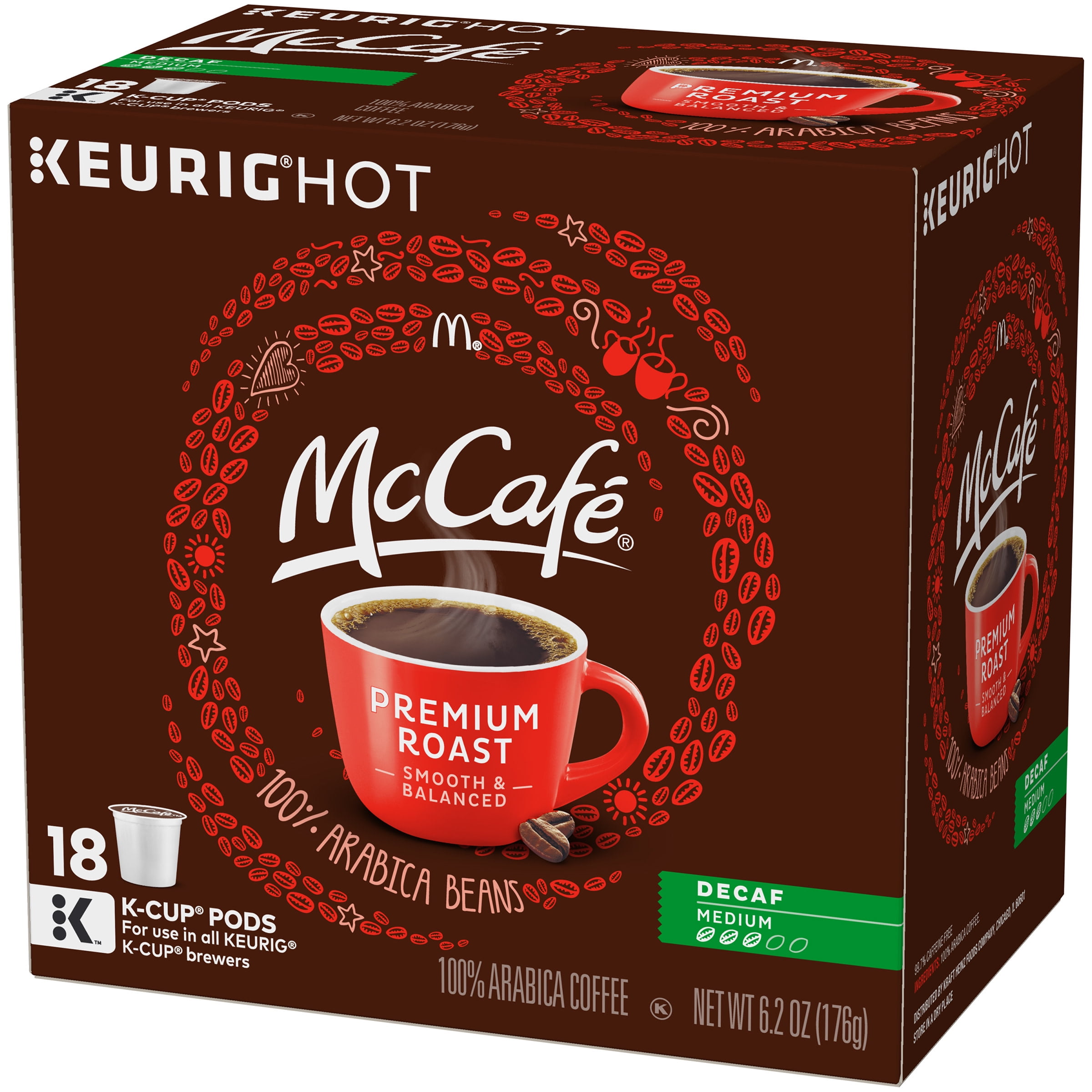 McCafe Premium Roast Decaf Coffee K-Cup Pods, Decaffeinated, 18 ct - 6.2 oz Box