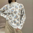 thumbnail image 2 of Lovskoo 2024 Sweaters for Women Turtleneck Lazy School Style Leopard Print Mock Neck Pullover Sweater Loose Long Sleeved Top Blue, 2 of 7