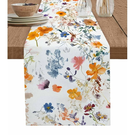 Ldtrchee Spring Flower Table Runner 72 Inches, Watercolor Summer Botanical Floral Bed Runner Dresser Scarves Tabletop for Indoor Outdoor Parties/Ceremony/Banquet, 14" x 72"