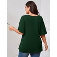 thumbnail image 6 of SHOWMALL Women's Plus Szie Tops V Neck Loose Fit Short Sleeve Dark Green 3X Casual Blouse for Summer Relaxed Style Shirts Everyday Wear Outfit, 6 of 6