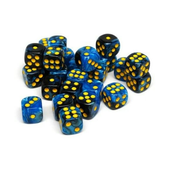 12mm d6 Black & Blue Swirl w/Yellow (25) New Condition!