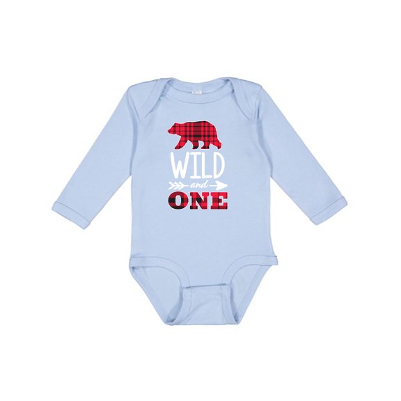 Inktastic Plaid Bear Wild and 1 with Arrow Boys or Girls Long Sleeve Baby Bodysuit