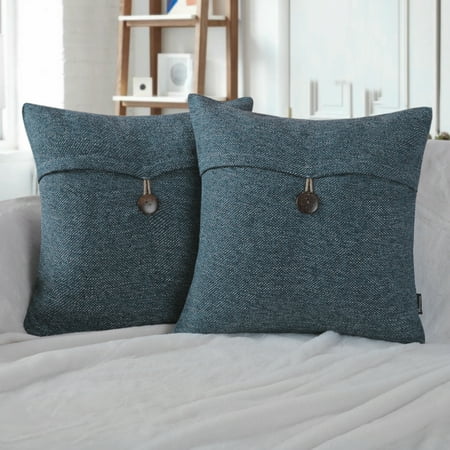 Lake Throw Pillows Phantoscope Single Button Cotton Blend Series Decorative Throw Pillow, 18” x 18”, Lake Blue, 2 Pack ()