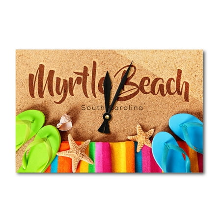 South Carolina Flip Flops - Myrtle Beach, South Carolina - Flip Flops on Beach - Lantern Press Photography (Acrylic Wall Clock)